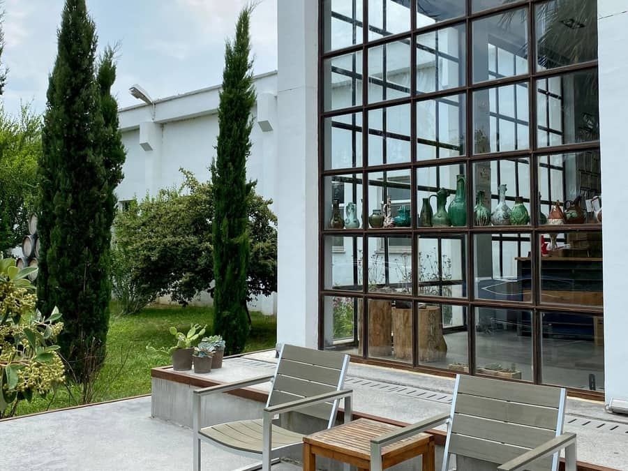 Grass beside a modern patio Grass beside a modern patio, artificial grass in the UK